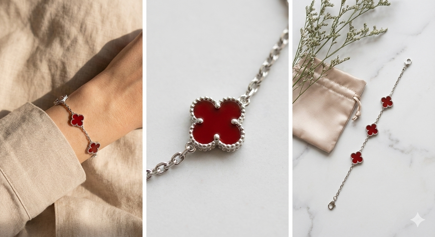 3 Charm Silver Quatrefoil Bracelets