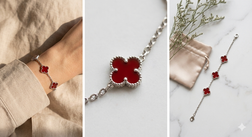 3 Charm Silver Quatrefoil Bracelets