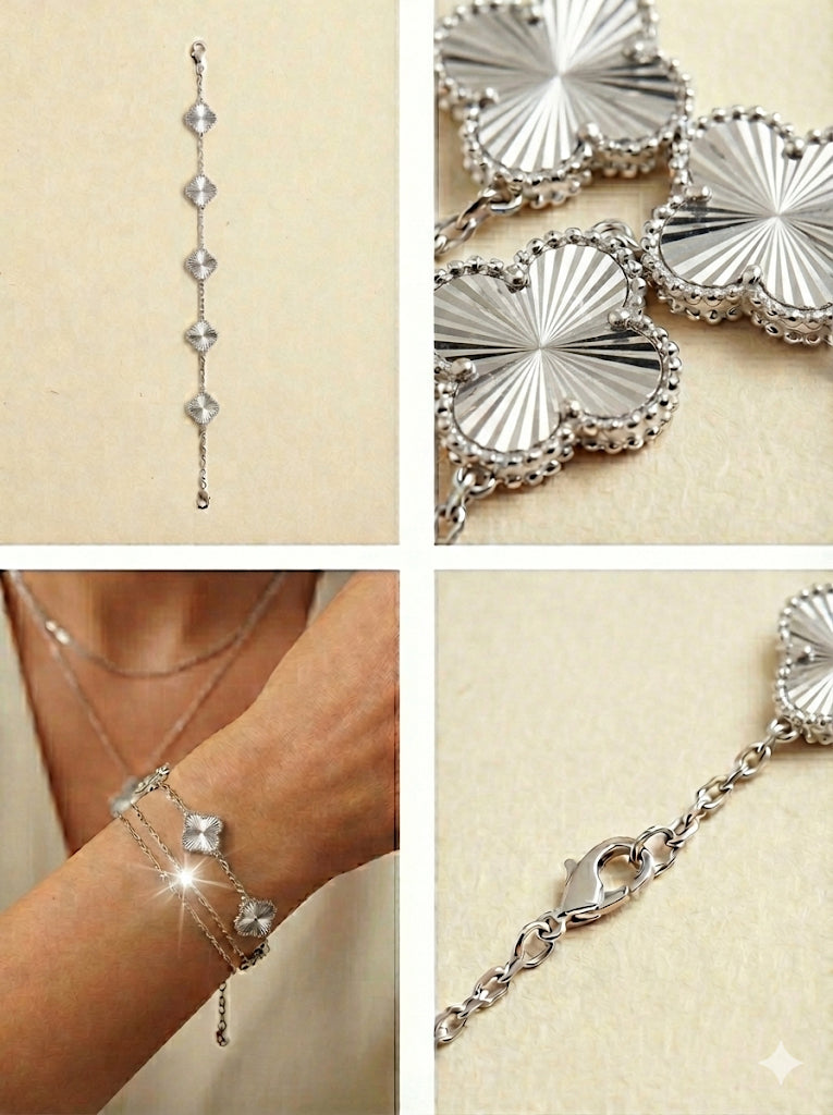 5 Charm Silver Quatrefoil Bracelet